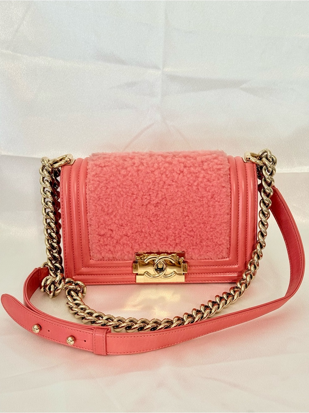 Chanel Pink Leather and Shearling Small Boy Bag